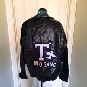 Black Leather Jacket with Bird Gang Design